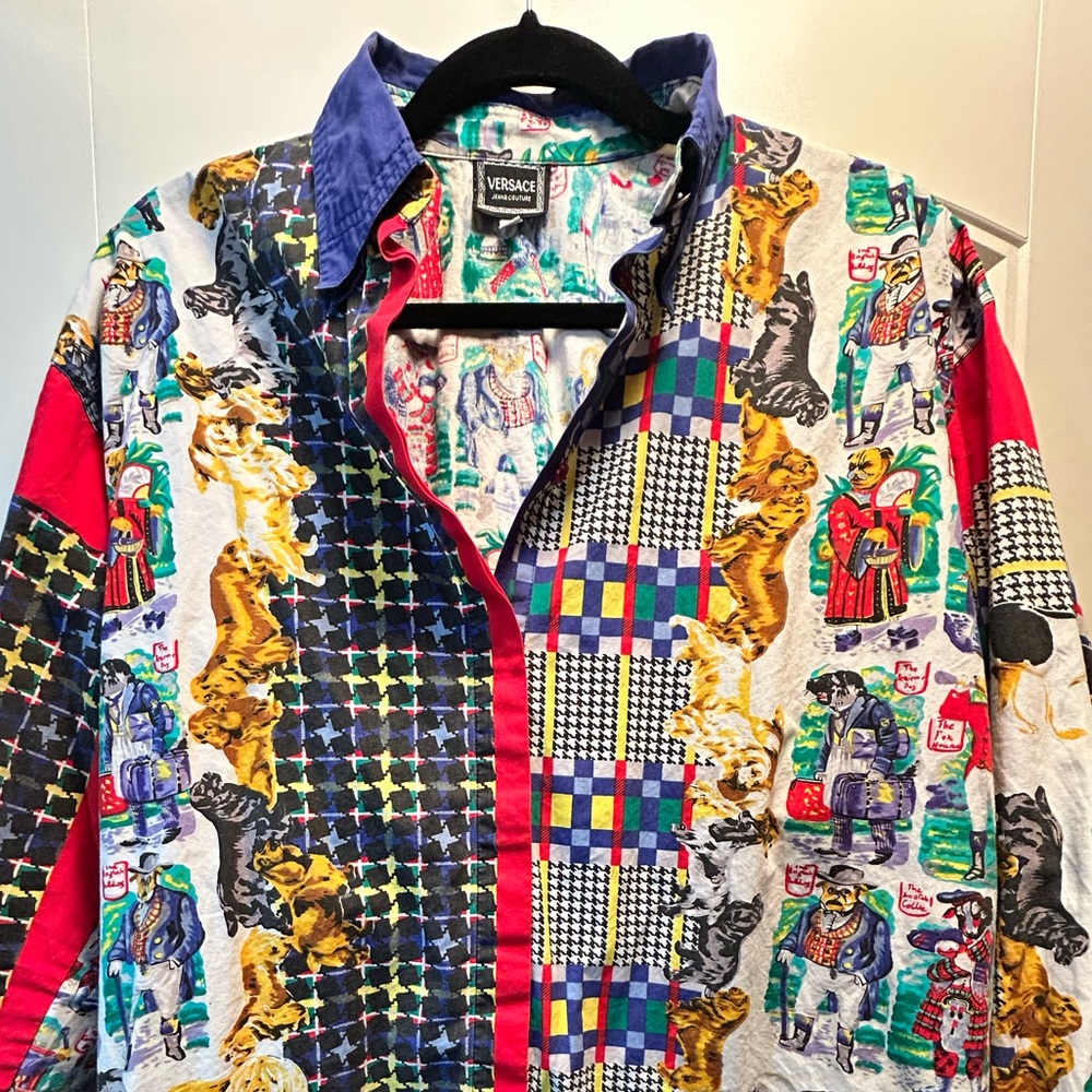 Vintage Versace Blouse - 90s Versace Cotton Dog and Houndstoot